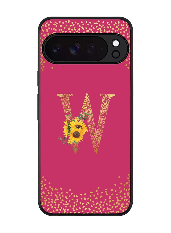 For Google Pixel 10 Pro Case,Slim fit Camera Protection, Shockproof Thin Phone cover  - Custom Floral Monogram - W ( Deep Pink )